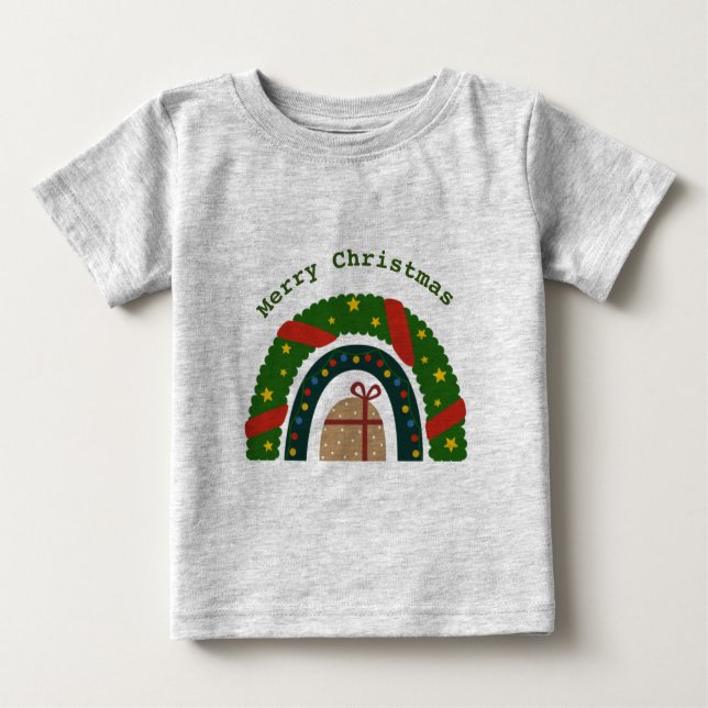 Camiseta Arco-Íris De Natal Com Presente (Frente)