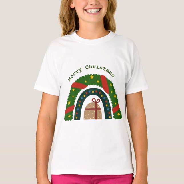 Camiseta Arco-Íris De Natal Com Presente (Frente)