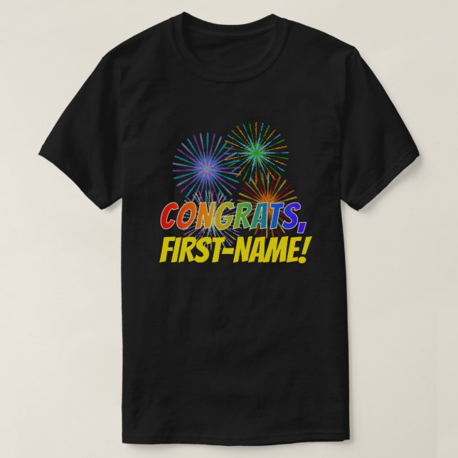 Camiseta Arco-Íris divertido Olhe "PARABÉNS" + Nome Persona (Frente do Design)