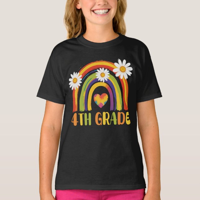 Camiseta Arco-íris do 4º ano de volta à escola do 4º ano (Frente)