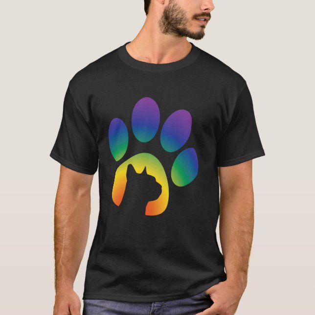 Camiseta Arco-íris do orgulho impressão de pata com silhuet (Frente)