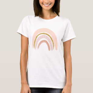 Camiseta Arco-Íris Elegante rosa e Dourado Boho