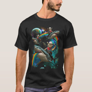 Camiseta Arco-Íris Galáxico Tubarão-Vidro no Espaço Sci-fi