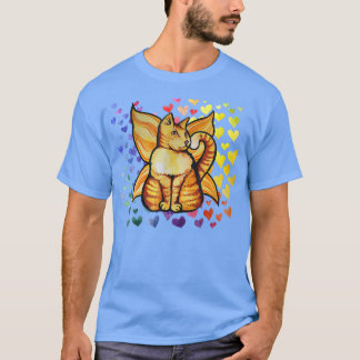 Camiseta Arco-Íris Gato Fada Amor Corações Bonitos