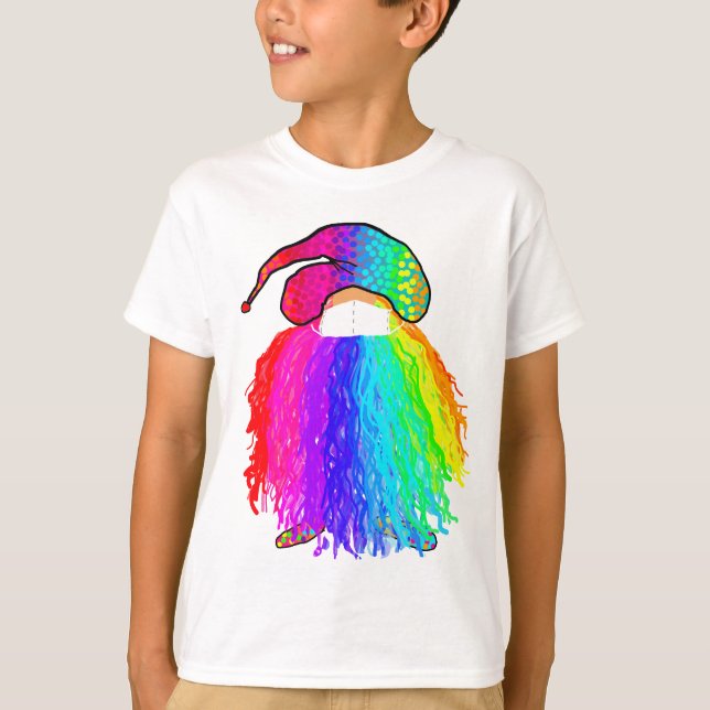 Camiseta Arco-íris Gnome vestindo uma máscara (Frente)