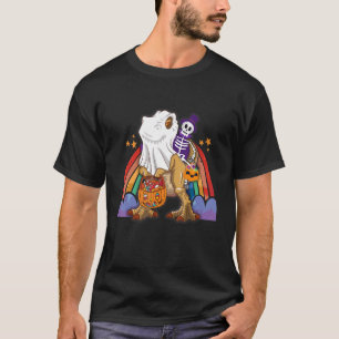 Camiseta Arco-Íris Halloween Esqueleto Andando Dinossauro R