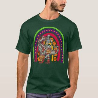 Camiseta Arco-Íris Halloween Esqueleto Andando Mummy Dinosa
