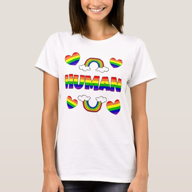 Camiseta Arco-íris Humano Letras LGBTQ+ (Frente)