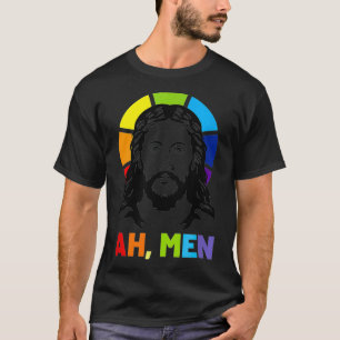 Camiseta Arco-Íris Jesus Orgulho gay Mês LGBTQ Ah Men Engra