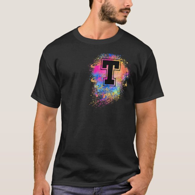 Camiseta Arco-Íris - Letra inicial monograma cor-de-rosa A (Frente)