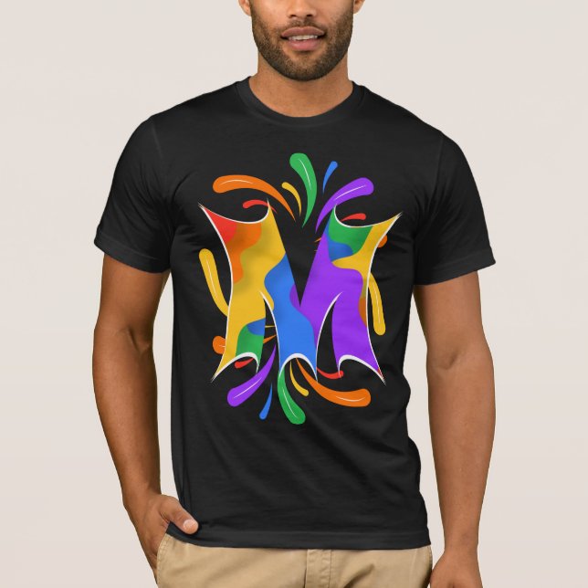 Camiseta Arco-íris - Letra M Monograma Abstrato (Frente)