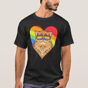 Camiseta Arco-íris LGBT - Gato Persa - Orgulho Gay - Coraçã