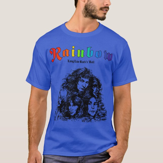 Camiseta Arco-íris longa vida rock roll retrô engraçado (Frente)