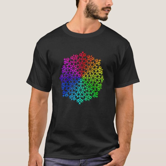 Camiseta Arco-Íris Mandala Lotus Flor Sagrado Geometria Yog (Frente)