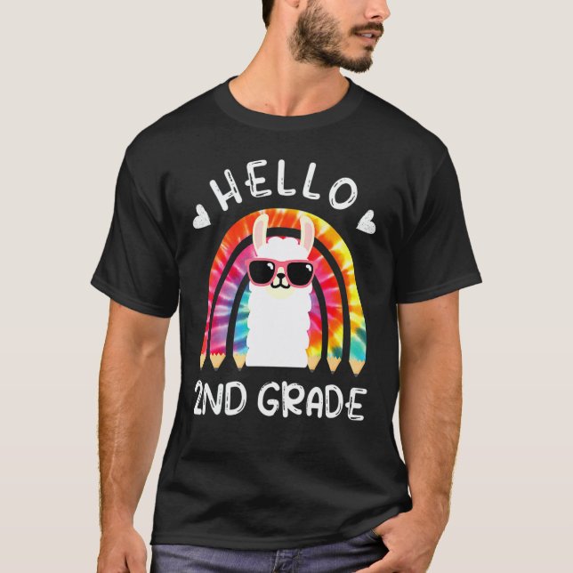 Camiseta Arco-íris Olá Segundo 2º Ano Lhama Primeiro Dia De (Frente)