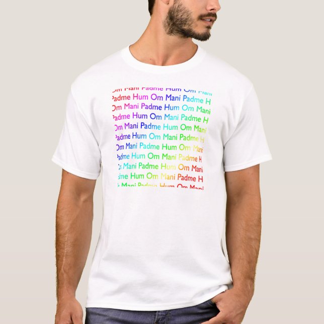 Camiseta Arco-íris Om Mani Padme Hum (Frente)