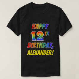 Camiseta Arco-Íris parece FELIZ 12 ANIVERSÁRIO + Nome Perso