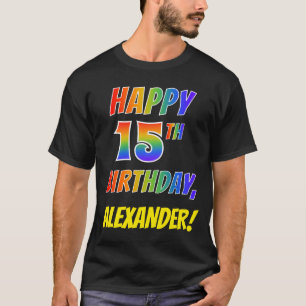 Camiseta Arco-Íris parece FELIZ 15 ANIVERSÁRIO + Nome Perso