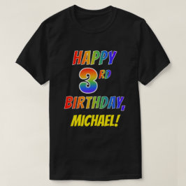 Camiseta Arco-Íris parece FELIZ ANIVERSÁRIO DE 3 ANOS + Nom
