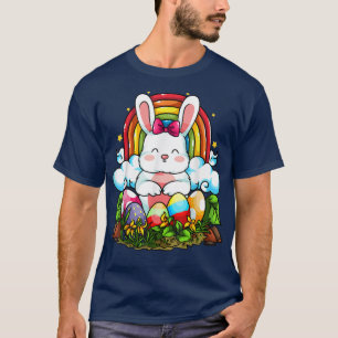 Camiseta Arco-Íris Páscoa Coelho Ovos Caçados Cachorros
