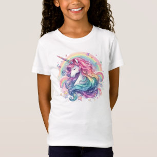 Camiseta Arco-íris Pastel Com Unicórnio