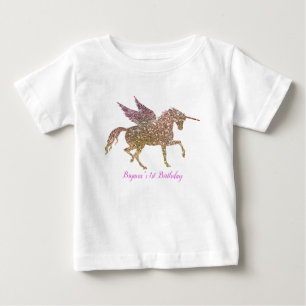Camiseta Arco-íris Pastel Dourado Glitter Unicórnio Anivers