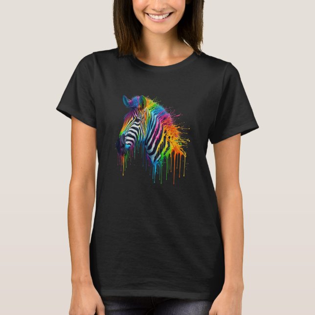 Camiseta Arco-Íris Pintado Pingando Zebra Face Zoo Zeb Anim (Frente)