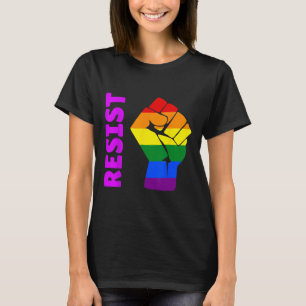 Camiseta Arco-íris pró-LGBT Punho Erguido #resista Anti-tru