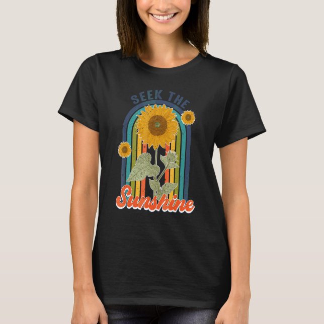 Camiseta Arco-íris Retro Procure O Sol Flor de Girassol Vin (Frente)