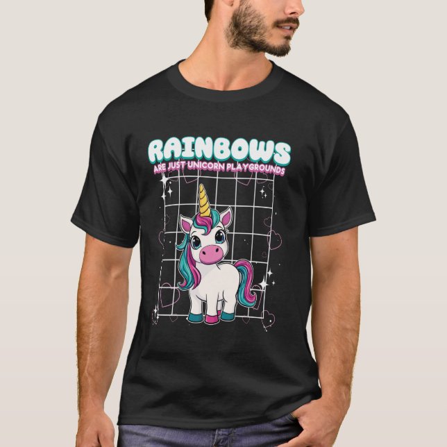 Camiseta Arco-íris São Apenas Parques Infantis de Unicórnio (Frente)