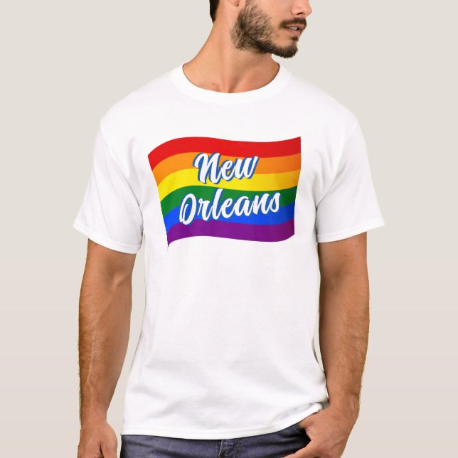 Camiseta Arco-íris Sinalizador Nova Orleans Orgulho gay LGB (Frente)