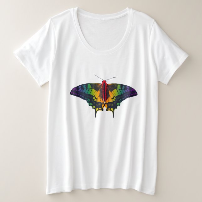 Camiseta Arco-Íris Sinalizador Swallowtail Borboleta (Frente do Design)