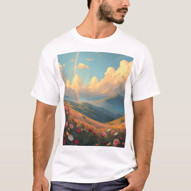 Camiseta Arco-Íris Sobre Campo Flor (Frente)
