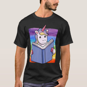 Camiseta Arco-Íris Unicórnio Cute Unicorn Lendo Um Livro