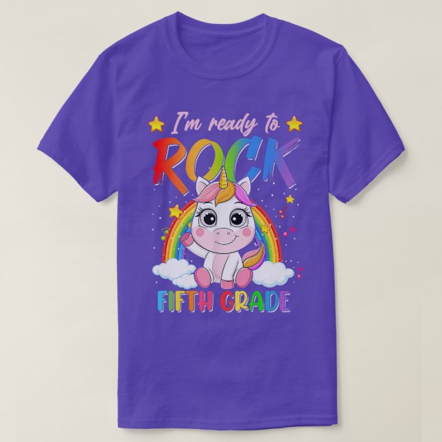 Camiseta Arco-Íris Unicórnio De Volta À Escola Pronta Para  (Frente do Design)