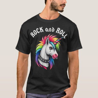 Camiseta Arco-íris Unicórnio Emo Gótico de Rock And Roll