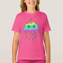 Camiseta Arco-íris Unicórnio Nuvem de Chuva