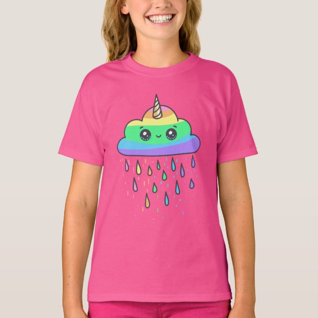 Camiseta Arco-íris Unicórnio Nuvem de Chuva (Frente)
