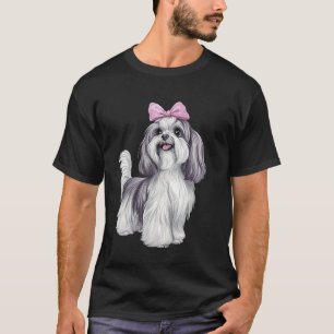 Camiseta Arco Lhasa Apso Cachorro Mamãe Rosa Ribbon Girl