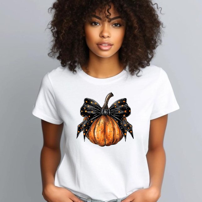 Camiseta Arco Negro das Estrelas de Abóbora do Halloween (Criador carregado)