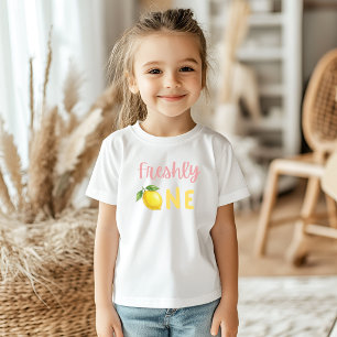 Camiseta Arco Rosa Amarelo Limão Fresco Primeiro Aniversári