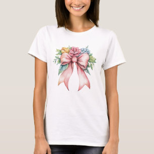Camiseta Arco rosa Aquarela Florais Flores Coquetes Mulhere