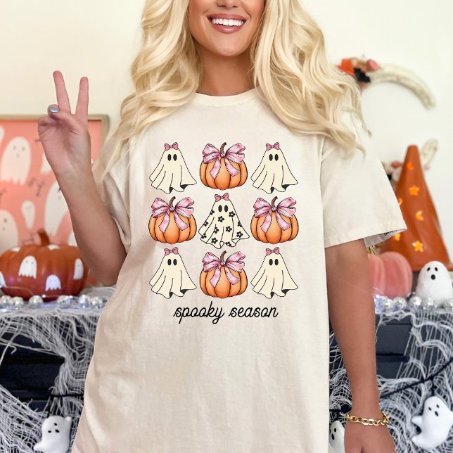 Camiseta Arco Rosa, Coquette Cute Ghost E Pumpkin Halloween (Criador carregado)