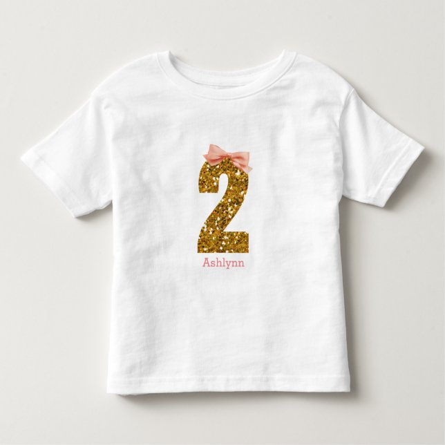 Camiseta Arco Rosa Dourado Brilho Dois segundos aniversário (Frente)