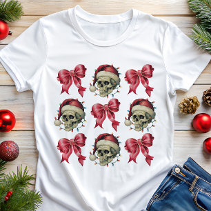 Camiseta Arcos Coquette de Crânio de Natal Vintage Retrô