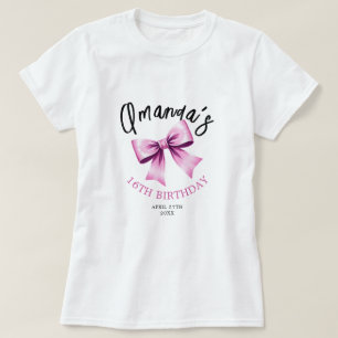 Camiseta Arcos Cor de Água Rosa Coquette Sweet 16 Aniversár
