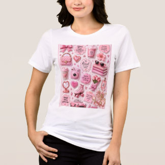 Camiseta Arcos corações Rosa Couquette Feminino Estético Ca