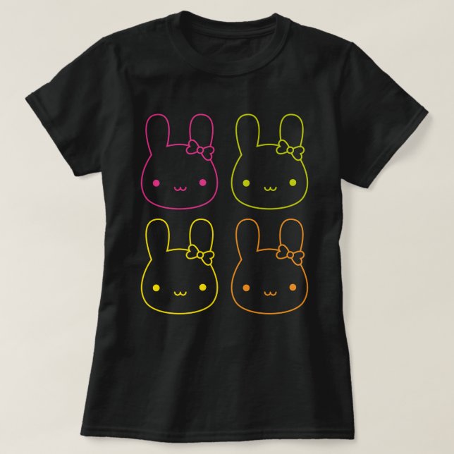 Camiseta Arcos de Kawaii Neon Bunny (Frente do Design)