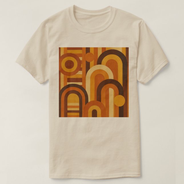 Camiseta Arcos e Manchas Solares Design Geométrico Retro (Frente do Design)