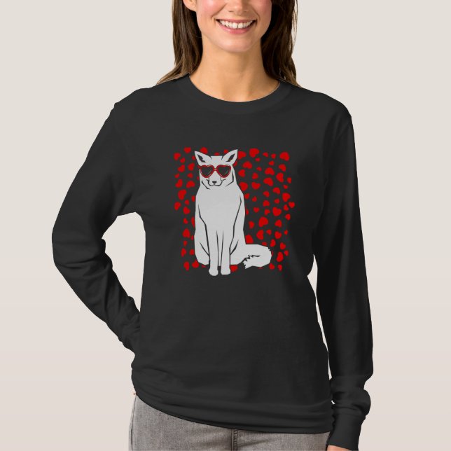 Camiseta Arctic Snow Fox Heart Glasses Valentines Day Anima (Frente)